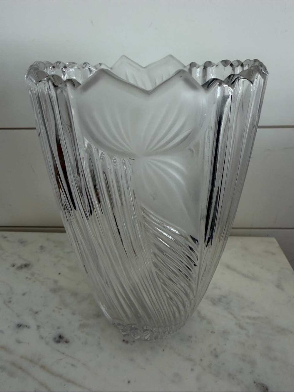 Anna Hutte Crystal Swirl Vase Sawtooth Rim Germany